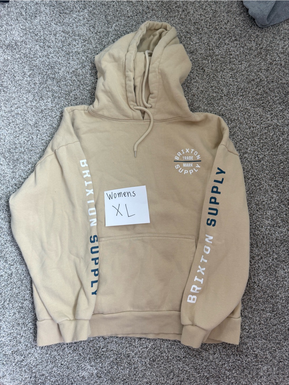 Brixton Hoodie in Khaki with Navy Sleeve Text